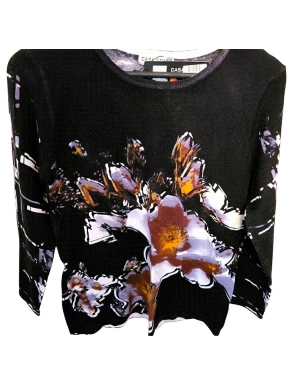 CASA DONNA Floral Design 3/4 Sleeve Sweater Size Medium NWT